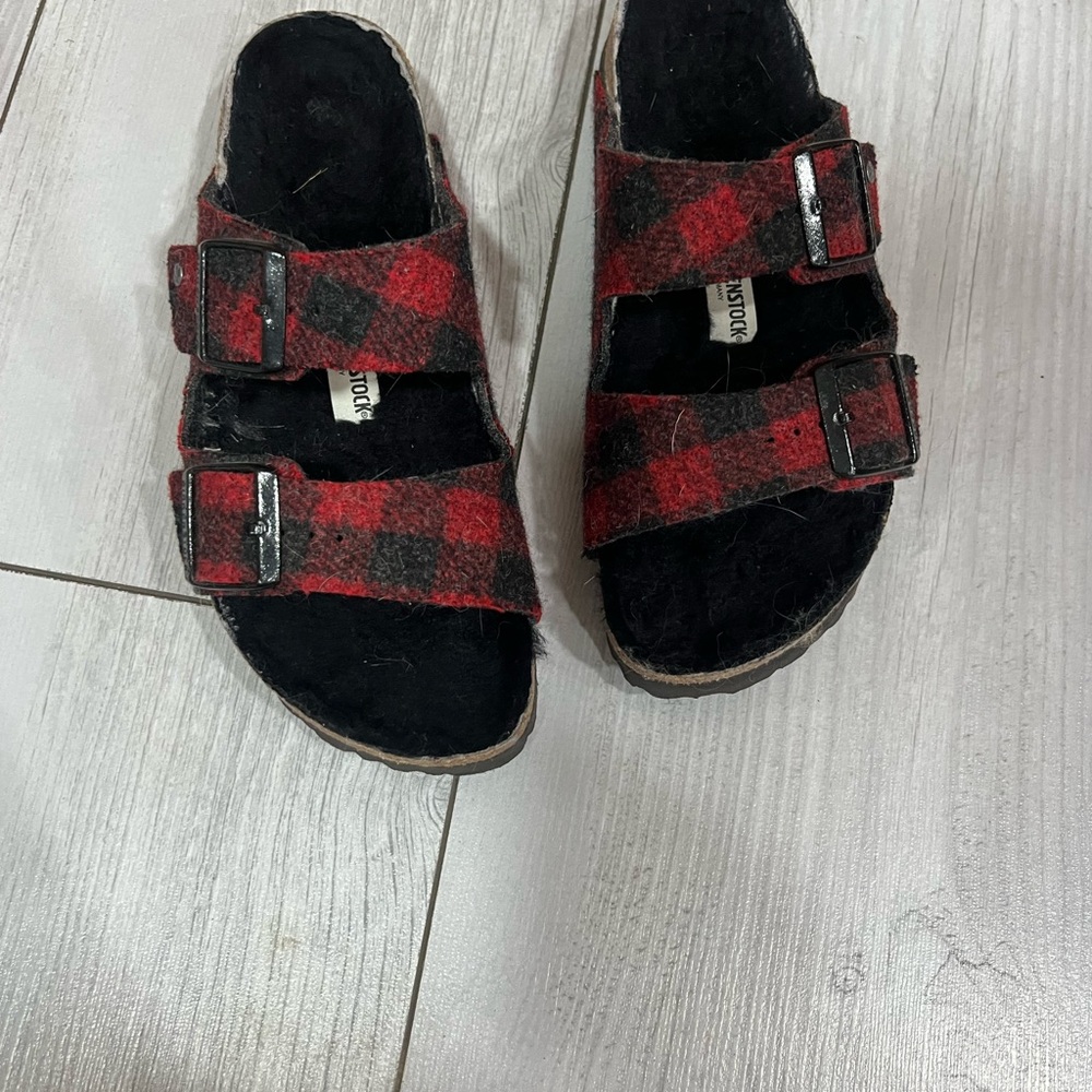 Birkenstock Fuzzy Plaid Sandals